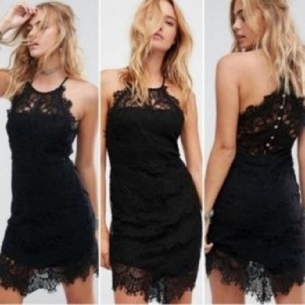 Free People black lace halter mini dress xs